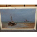 A. ESDERLE RICHARDSON (EARLY 20th.C. ENGLISH SCHOOL). A MARINE VIEW. SIGNED, OIL ON BOARD. 29 x 43.
