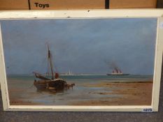 A. ESDERLE RICHARDSON (EARLY 20th.C. ENGLISH SCHOOL). A MARINE VIEW. SIGNED, OIL ON BOARD. 29 x 43.