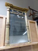 AN EARLY 19th C. RECTANGULAR MIRROR, THE GILT BEADED CRESTING OVER AN EBONISED PANEL WITH GILT