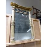 AN EARLY 19th C. RECTANGULAR MIRROR, THE GILT BEADED CRESTING OVER AN EBONISED PANEL WITH GILT