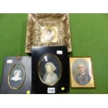 AN EARLY 19th C. EUROPEAN OVAL PORTRAIT MINIATURE WATERCOLOUR OF A DARK HAIRED LADY DRESSED IN