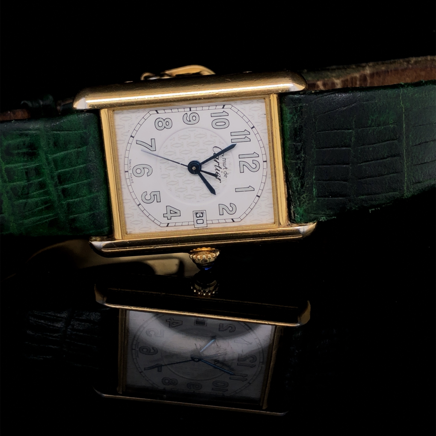 A CARTIER TANK MUST DE CARTIER ARGENT LADIES QUARTZ WATCH WITH DATE FUNCTION , WITH A SILVER GILT