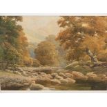 SAMUEL BOURNE (1834-1912). A RIVER VALLEY. WATERCOLOUR. 26 x 36cms.