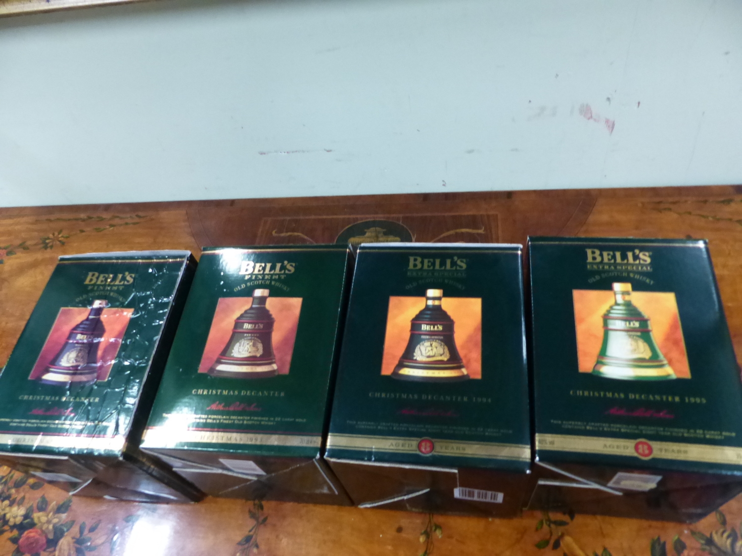 WHISKY, FOUR BOXES OF BELLS EIGHT YEAR OLD WHISKY FOR CHRISTMASES 1992-5