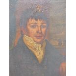 EARLY 19th.C. ENGLISH NAIVE SCHOOL. PORTRAIT OF A YOUNG MAN. OIL ON CANVAS, MAPLE FRAME. 60 x