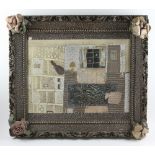 Folk Art frame, mixed media, drawing and cloth collage, 28" x 30". Provenance: From a Danvers,