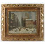 Bears signature Colin Campbell Cooper L/R, "Winter in Midtown", oil on board, 16" x 20", framed