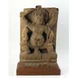 Ancient Indian wood carving of a god, 17" H x 9" W on stand. Provenance: From a Rockport,