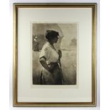 R. de Los-Rios, girl in wheat field, print, signed in pencil L/L, 21" x 15", framed 37" x 30".