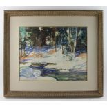 John Whorf (1903-1959), "Winter Wood", watercolor on paper, Milch Galleries label verso, 23 1/4" x