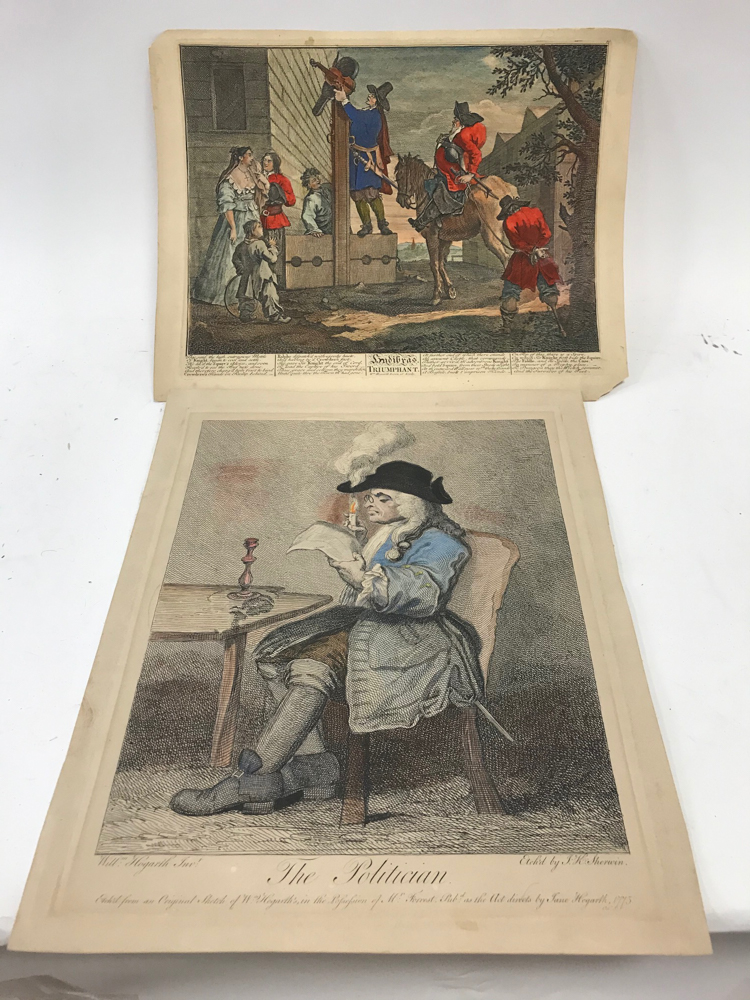 Group of six (6) 18th century William Hogarth (English) hand-colored prints, 11 1/2" x 15". - Image 3 of 4