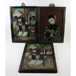 Chinese reverse painting on glass, group of three, 22" x 15 1/2". Provenance: From the estate of