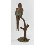 Bronze parrot sculpture, 23" H x 12" W. Provenance: From an Everett, Massachusetts estate.
