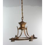 Art Deco brass ceiling light, 6" H x 12" W. Provenance: From an Everett, Massachusetts estate.