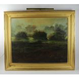 Teri Thomas Gilfilen, landscape, oil on canvas, signed, 24" x 30", custom giltwood frame 30" x