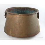 Antique copper kettle, 31 lbs, 15" H x 23" W. Provenance: From an Everett, Massachusetts estate.