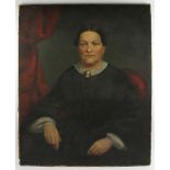 19th century Boston socialite portrait having cameo pin, oil on canvas, 36" x 29". Provenance: