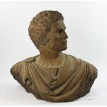 Late 19th/early 20th century Italian stone bust of Brutus, 19 1/2" H x 21 1/2" W. Provenance: From a