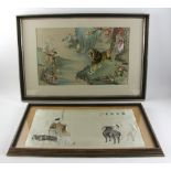 Chinese silk embroideries, frame sizes include 16" x 28", 21" x 32", and 37" x 20". Provenance: From