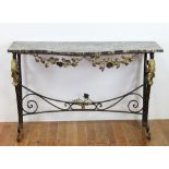 Early 20th century Meisner-style wrought iron engines table, with black and white marble top, 30"