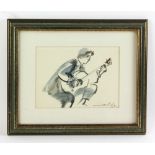 Abby signed, guitar player, watercolor, framed 13" x 16". Provenance: From a Beverly,