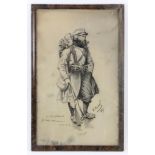 I Pradel 1917 signed L/R, Civil War soldier, charcoal drawing, 19" x 12" framed.