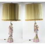 Pair of 19th century French bisque lamps with shades, 43" H x 20" W. Provenance: From a Danvers,