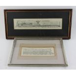 Two locomotvie pencil drawings, initialed STU, 11" x 16" framed, 10" x 22" framed.
