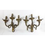 Pair of 19th century bronze 3 light sconces, 15" H x 16" W. Provenance: From an Everett,