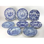 London Pride blue transfer dinner plates, sixteen (16) total. Provenance: From a Newton,