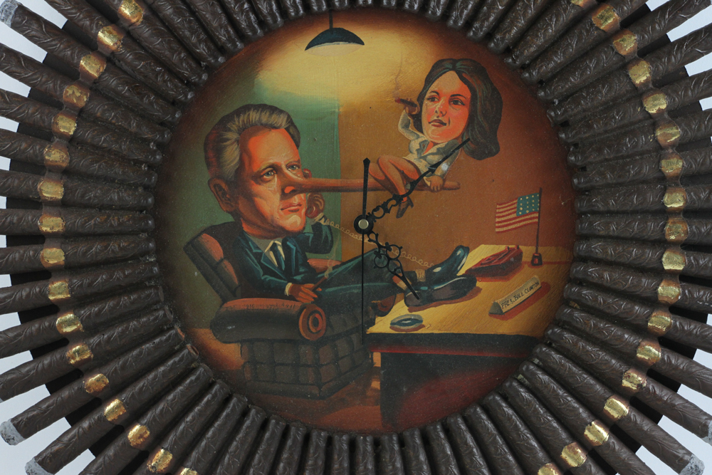 President Clinton hand-painted clock, 23" diameter. Provenance: From a Danvers, Massachusetts - Image 2 of 5