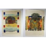 Winifer Bonsttneer, two abstract colored prints, pencil signed, 29" x 41". Provenance: From a