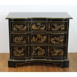 Drexel chinoiserie block front chest, #582, 31" H x 38" W x 19" D. Provenance: From a Swampscott,