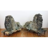 Pair of bronze reclining lions, 28" H x 45" W. Provenance: Leona Helmsley Hotel.