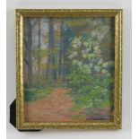 Anna C. Tomlinson (American, 1872-1962), wooded landscape, pastel, signed, 8 1/2" x 7".