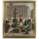 Alf Jensen signed, Dutch market scene, oil on canvas, 29" x 25" framed. Provenance: From a