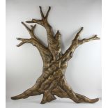 Bronze tree trunk wall sculpture, 40" H x 46" W. Provenance: From an Everett, Massachusetts estate.