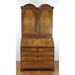 Antique English fancy burlwood secretary desk having many drawers and hidden compartments, also with