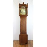Antique Pennsylvania pine tall clock, floral and column decorated face, 92" H x 20" W x 11" D.