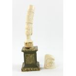 Antique bone carving on stand, 13" and 3".
