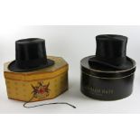 Antique top hats, four (4) total. Provenance: From a Fitchburg, Massachusetts estate.