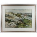 Betty Lou Schlemm (b. 1934), view of Rockport Harbor, watercolor, signed, 21" x 29", framed 29" x