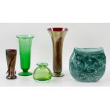 Collection of five (5) hand blown studio glass vases, including: one (1) signed 'Zellique Studios