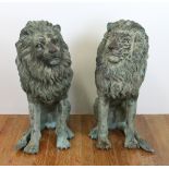 Pair of bronze sitting lions, 37" H x 18" W x 21" D. Provenance: From a Winchester, Massachusetts