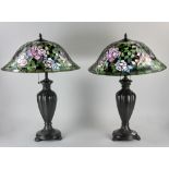 Pair of leaded stained-glass table lamps, 28" x 19 1/2".