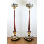 Pair of Egyptian Revival paint decorated torchieres, 80" x 22" W. Provenance: From a Provincetown,