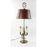 Early brass lamp with tole shade. Provenance: From a New York, New York estate.