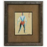 Attributed to Kazimir Malevich, knight, watercolor and pencil on paper, initialed L/R, 9" x 7",