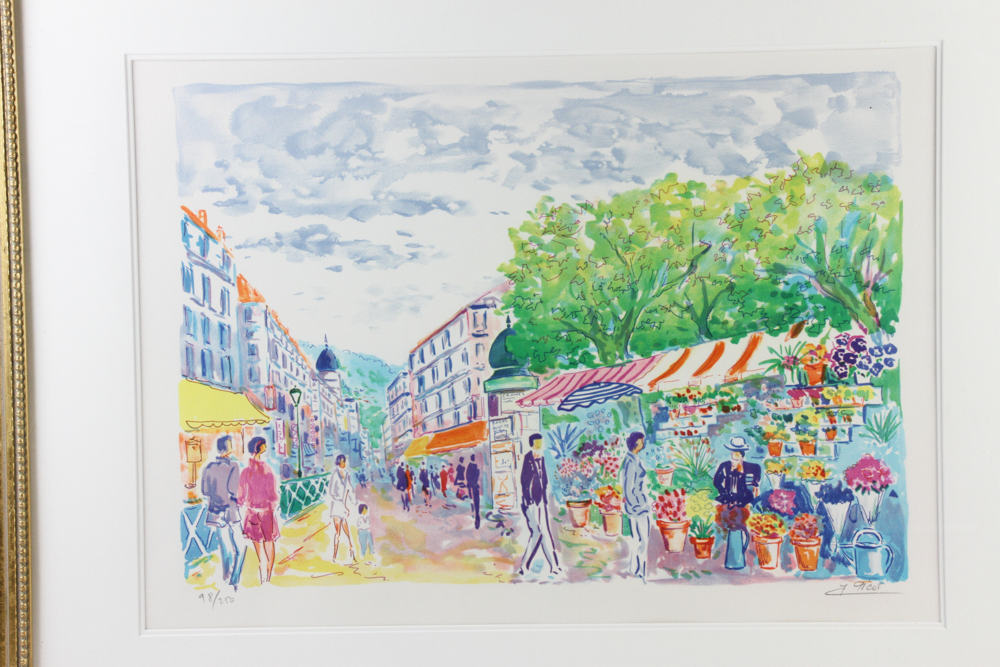 J. Picot, Cannes, France street scene, signed print, numbered 98/250, 25" x 31". Provenance: From - Image 2 of 6