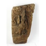 Ancient Indian wood carving of Durga, goddess of war, 18 1/2" H x 10 1/2" W. Provenance: From a